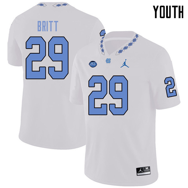 Jordan Brand Youth #29 J.K. Britt North Carolina Tar Heels College Football Jerseys Sale-White